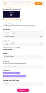 Capture d'écran de l'espace de configuration d'une formation sur Wooskill