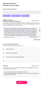 Capture d'écran de l'espace de configuration d'une formation sur Wooskill avec la partie description