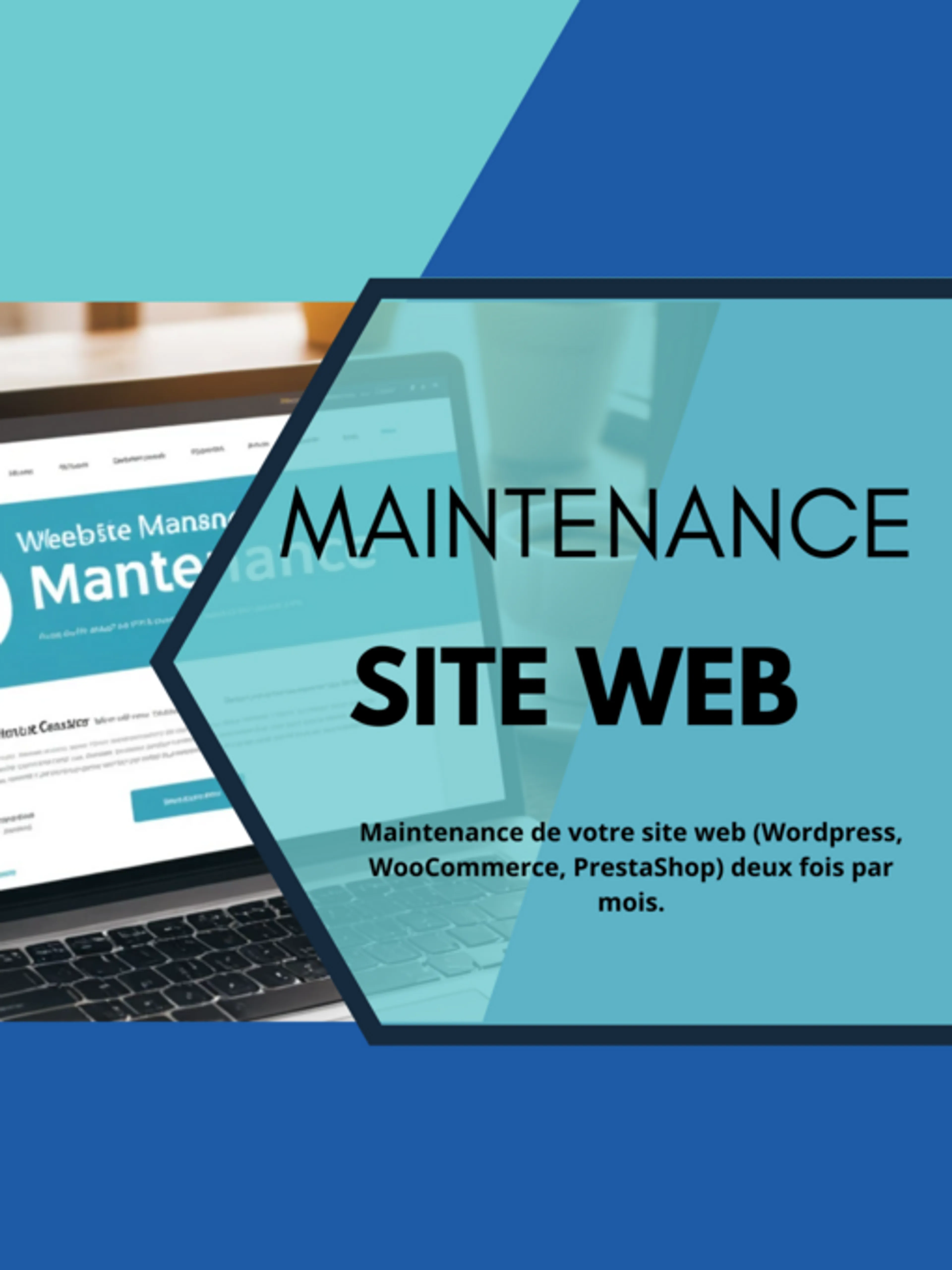 Maintenance complète de votre site web (Wordpress, WooCommerce, PrestaShop) deux fois par mois pendant 1 an avec ajout ou modification de contenus.
