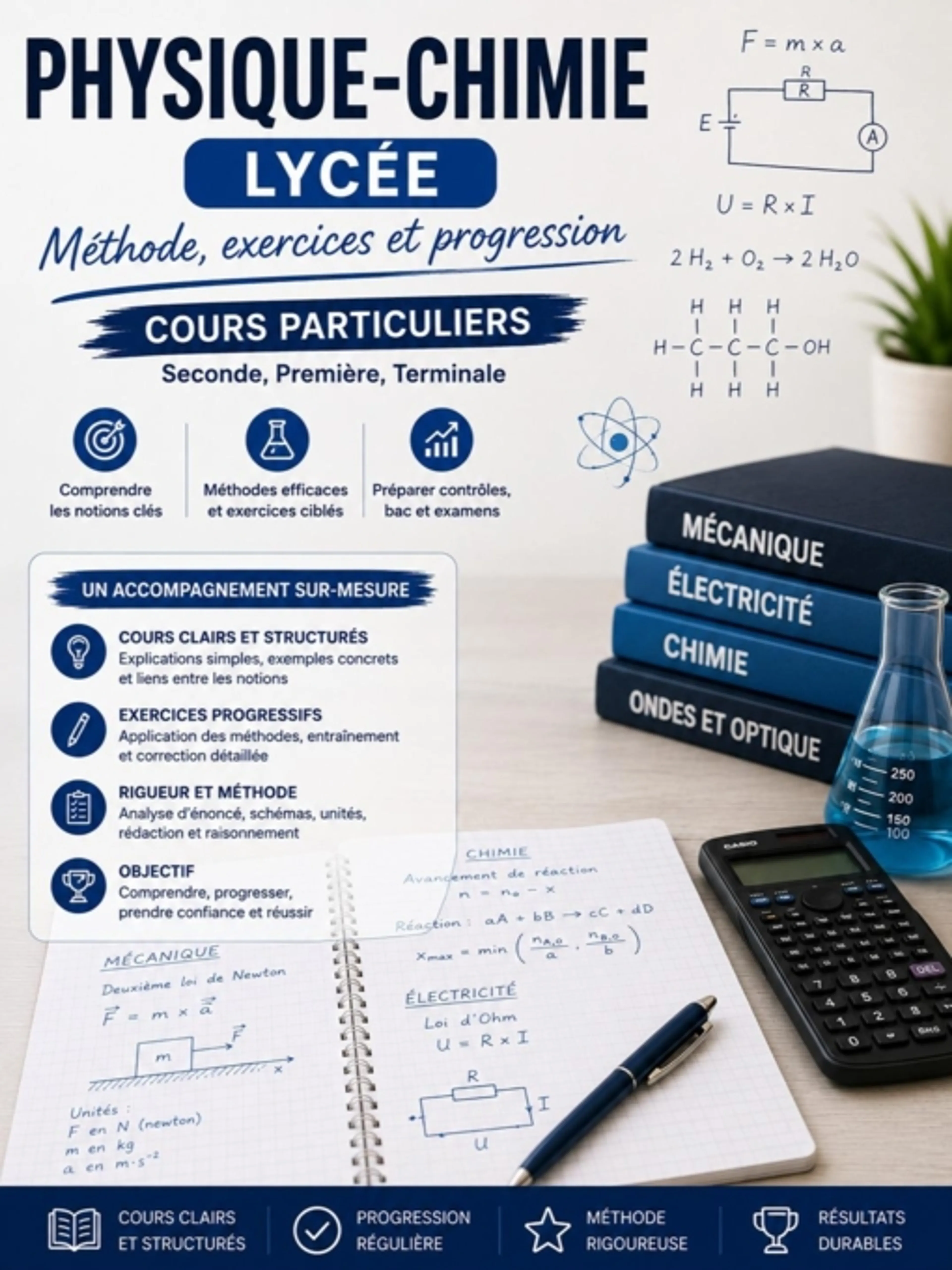 Cours de physique-chimie lycée — méthode, exercices et progression