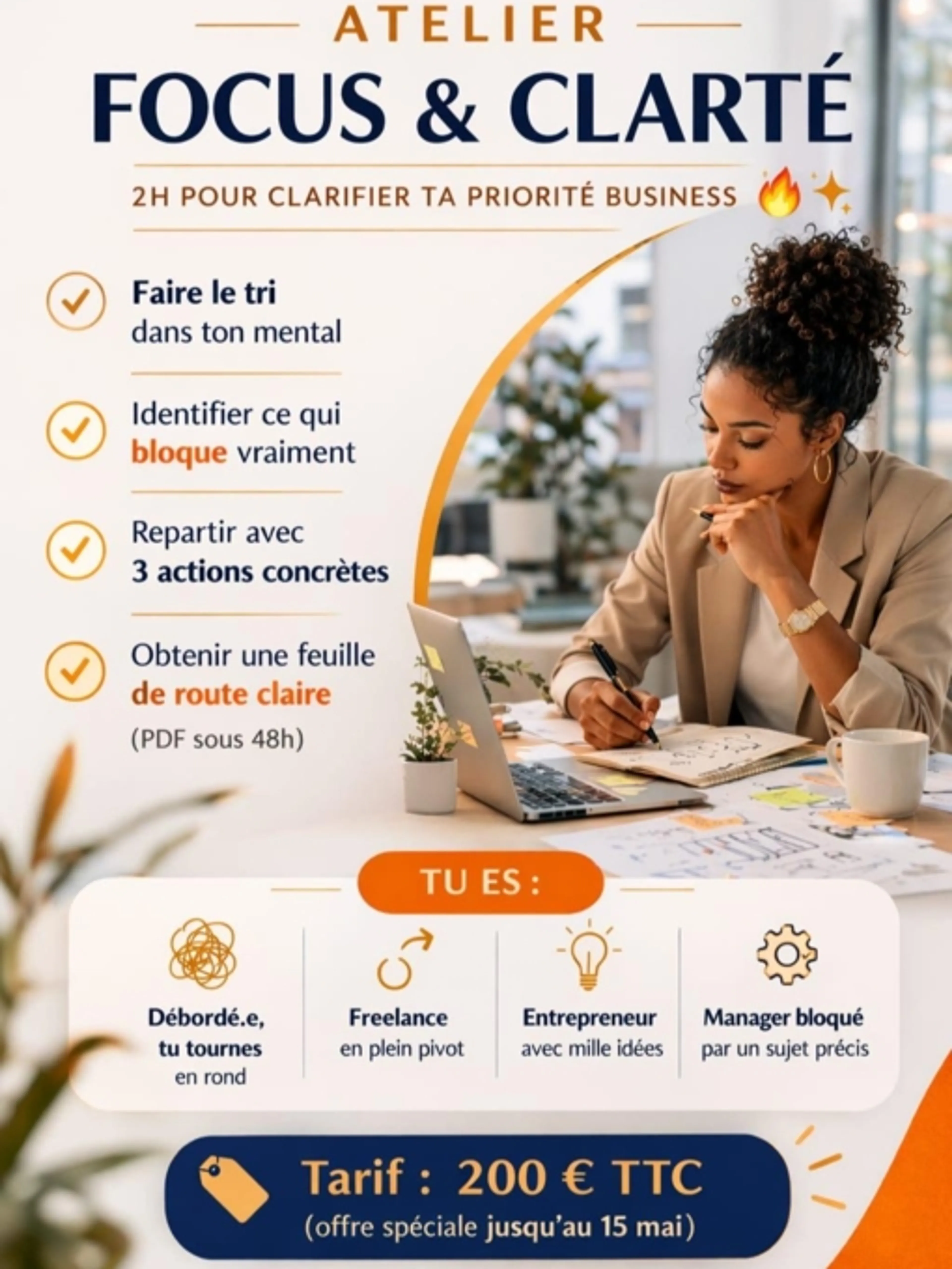 Image de présentation pour l'offre FOCUS & CLARTE - 2H pour clarifier ta problématique par Samantha RGS