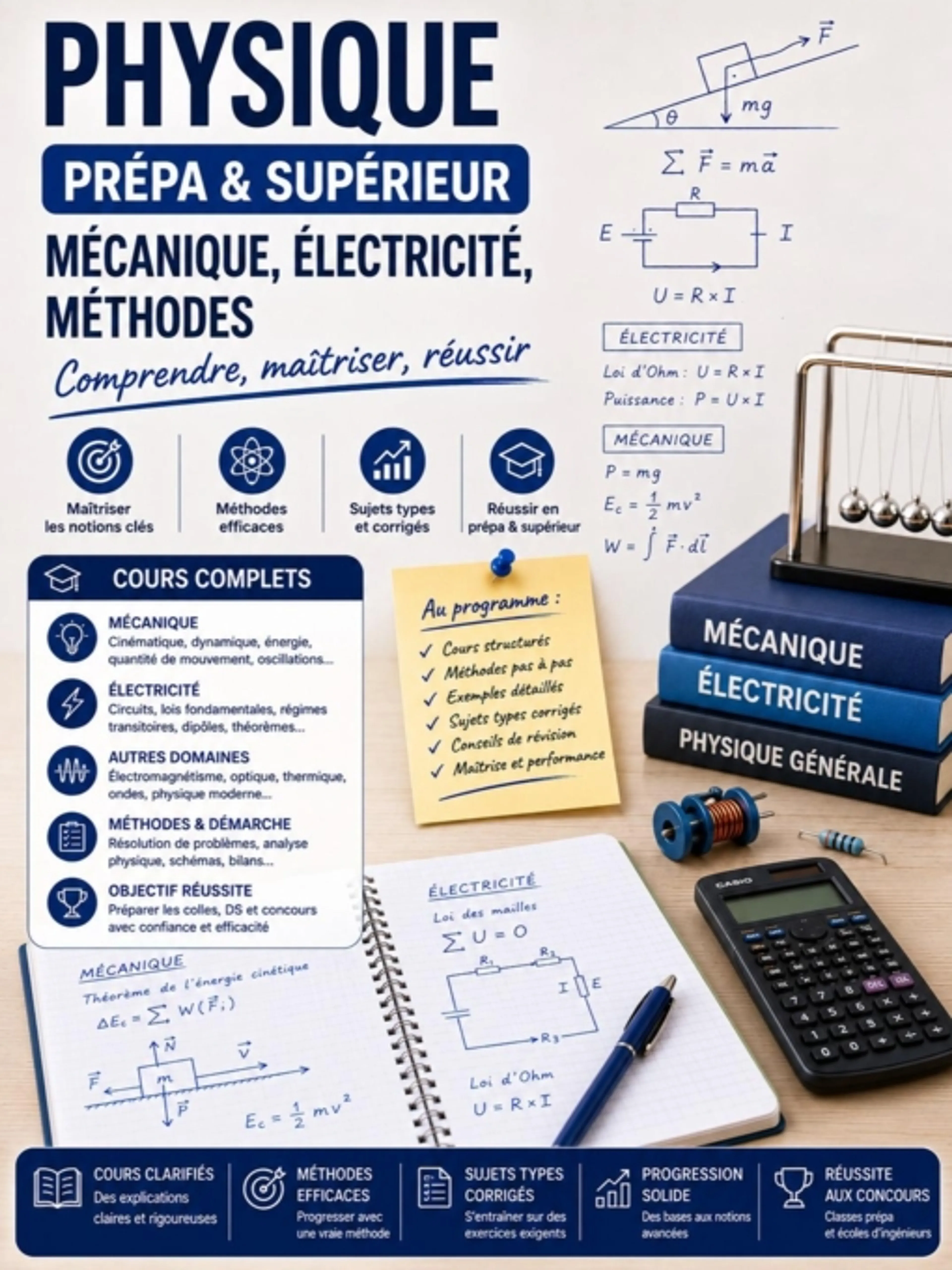 Physique prépa & supérieur — mécanique, électricité, méthodes