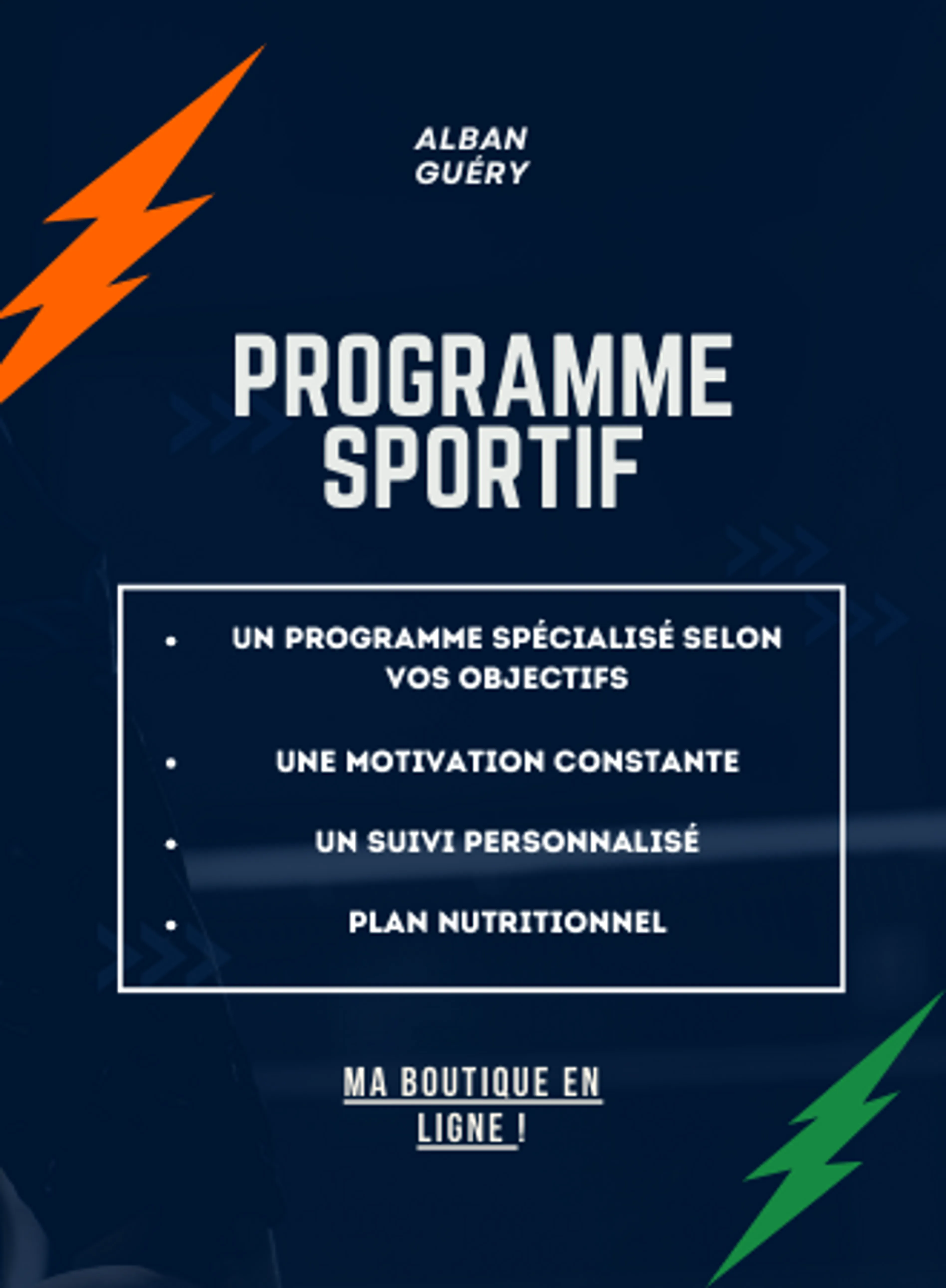 Image de présentation pour l'offre Boostez votre forme avec mes programmes sur-mesure !
Je vous guiderai personnellement pour atteindre vos objectifs. par Alban Guery