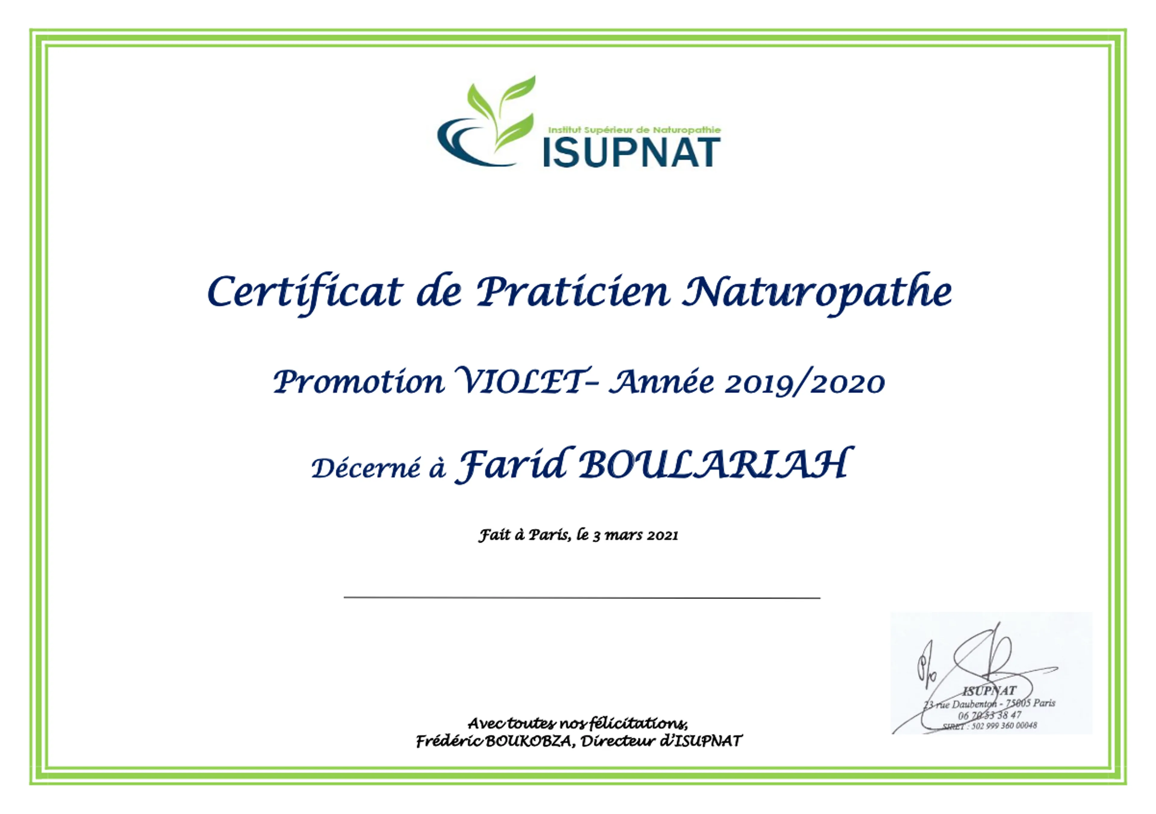 Image de présentation pour l'offre 1ère consultation par Farid Boulariah Naturopathe