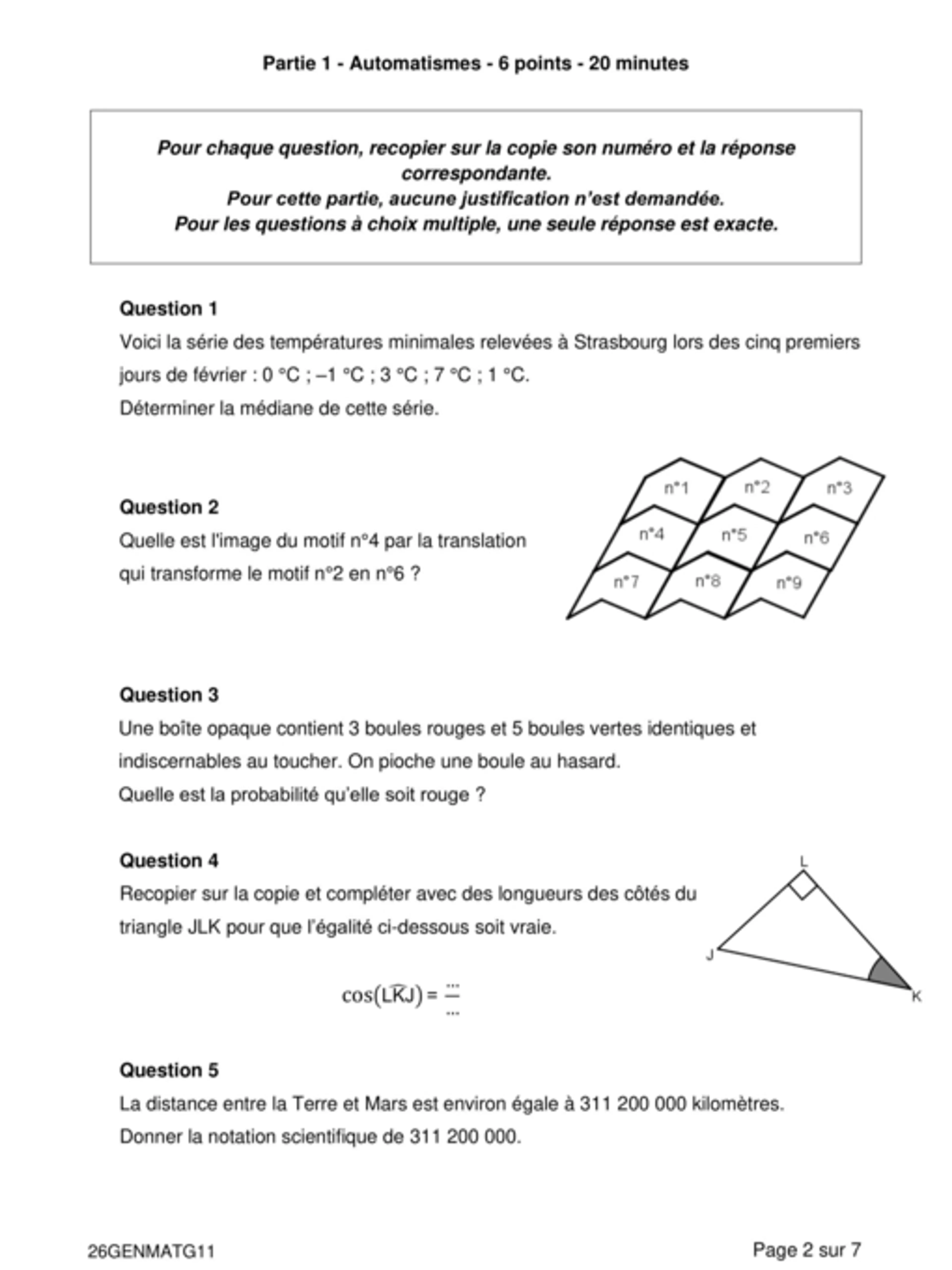Image de présentation pour l'offre Correction Sujet Brevet Maths par La Prof Julie