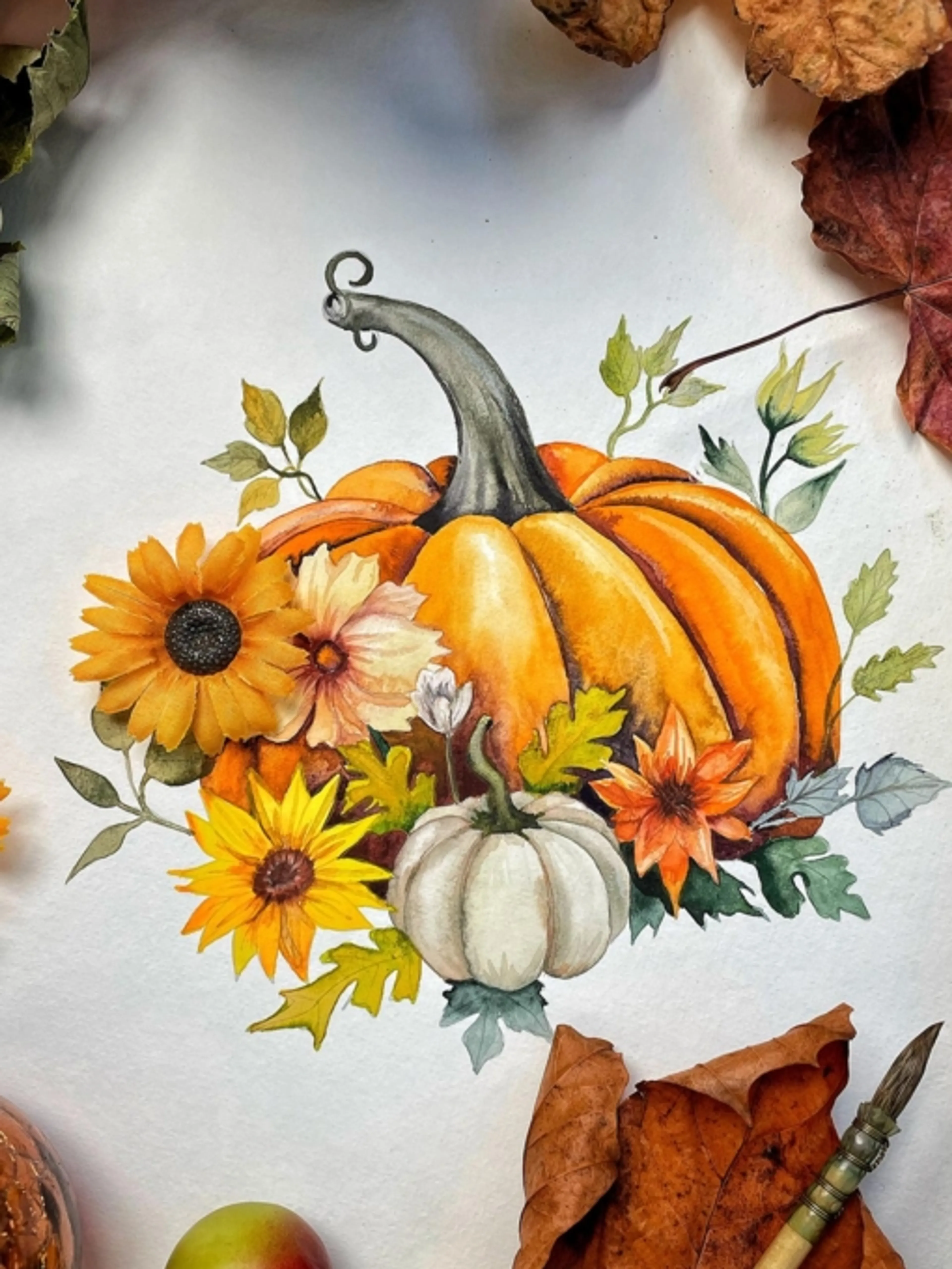 Image de présentation pour l'offre Masterclass Aquarelle : Citrouille Fleurie ✨ par Aude