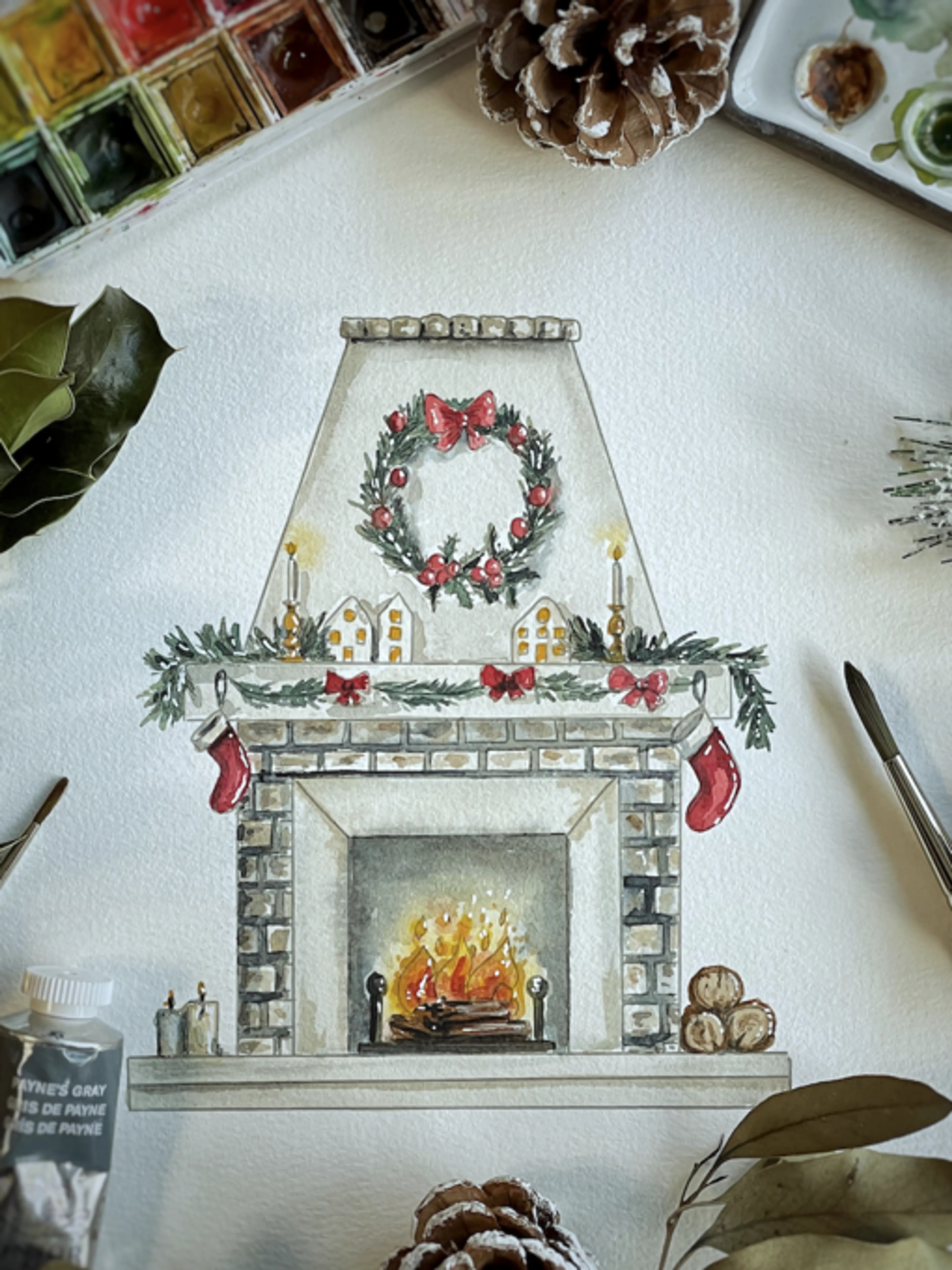 Image de présentation pour l'offre Masterclass Aquarelle : Cheminée de Noël ✨ par Aude