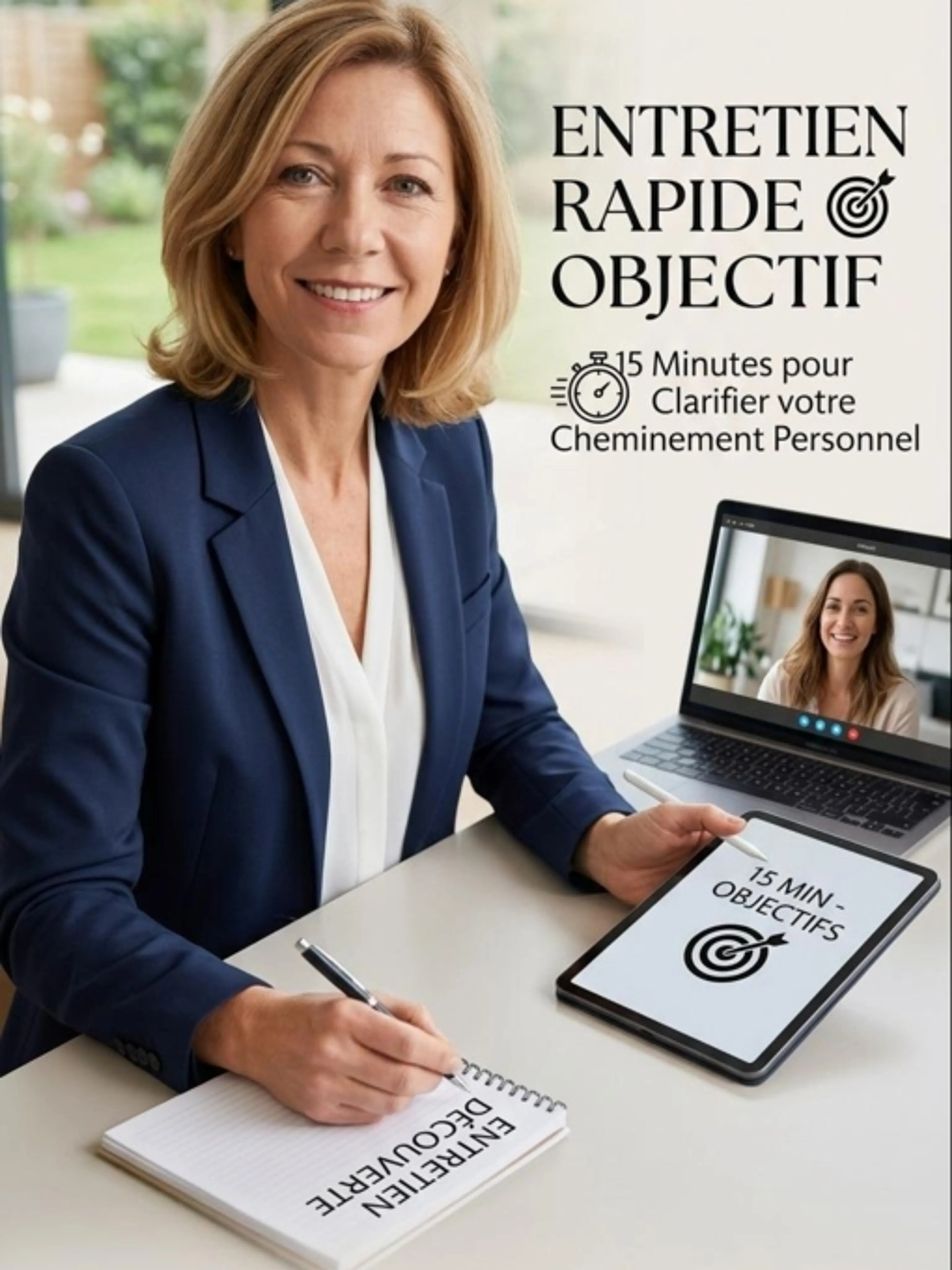 Image de présentation pour l'offre Entretien découverte ; durée 15MN
Entretien pour fiixer vos objectifs avant de démarrer une séance ou un accompagnement  . par Coach lauredepret