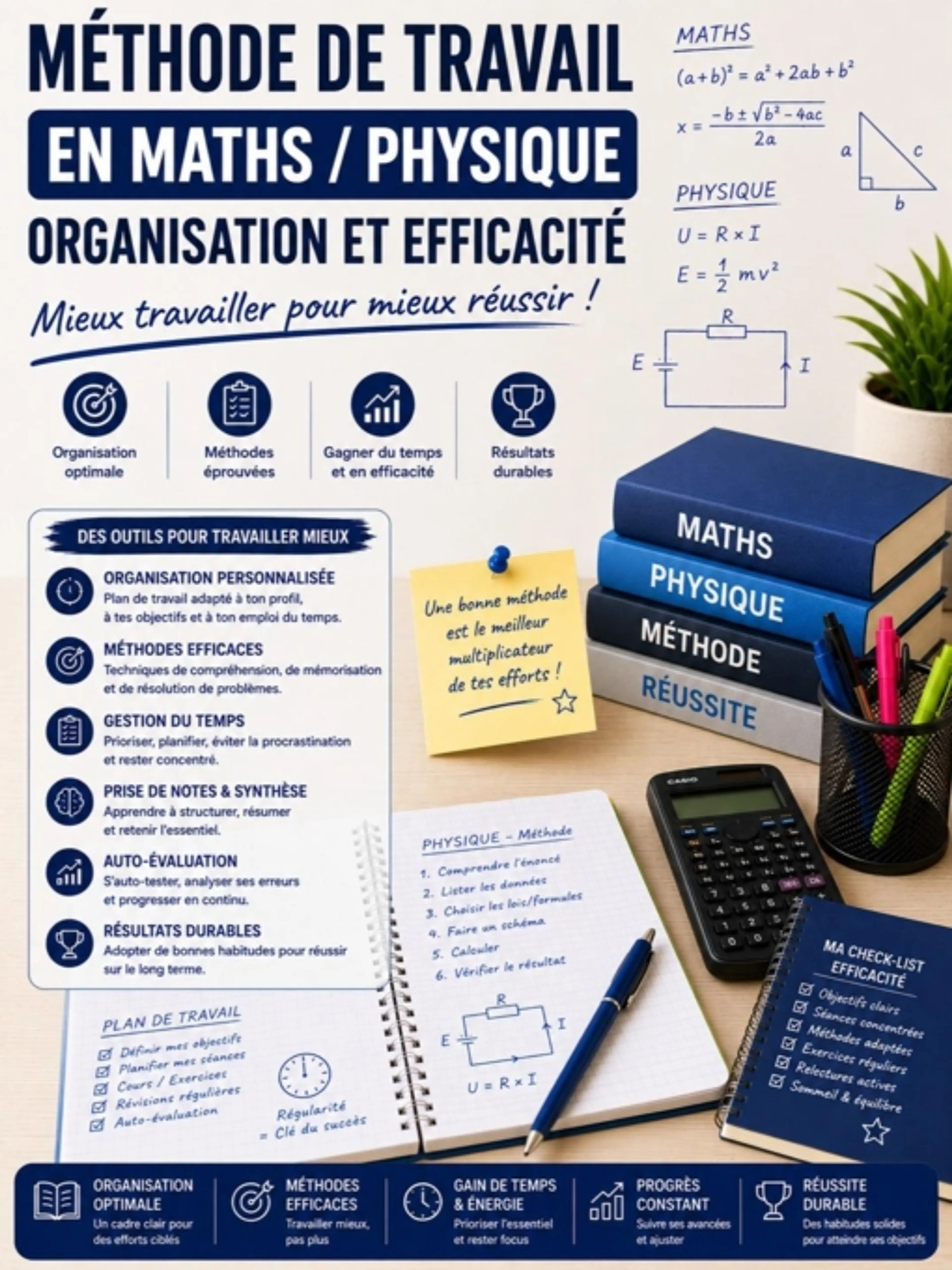 Méthode de travail en maths / physique — organisation et efficacité