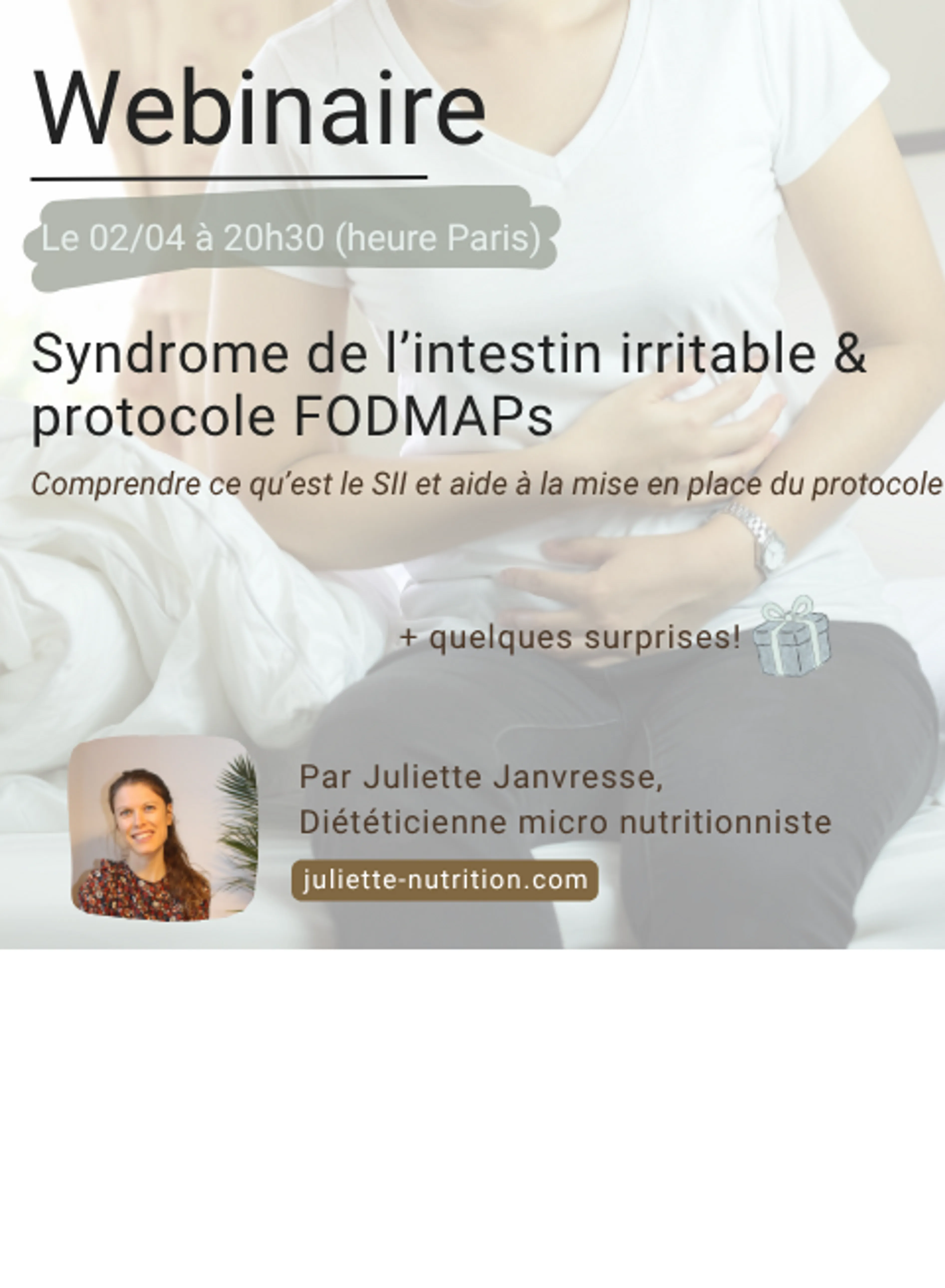 Image de prĂ©sentation pour l'offre Comprendre ce qu'est le syndrome de l'intestin irritable et astuces pour mettre en place le protocole FODMAP đż par Juliette