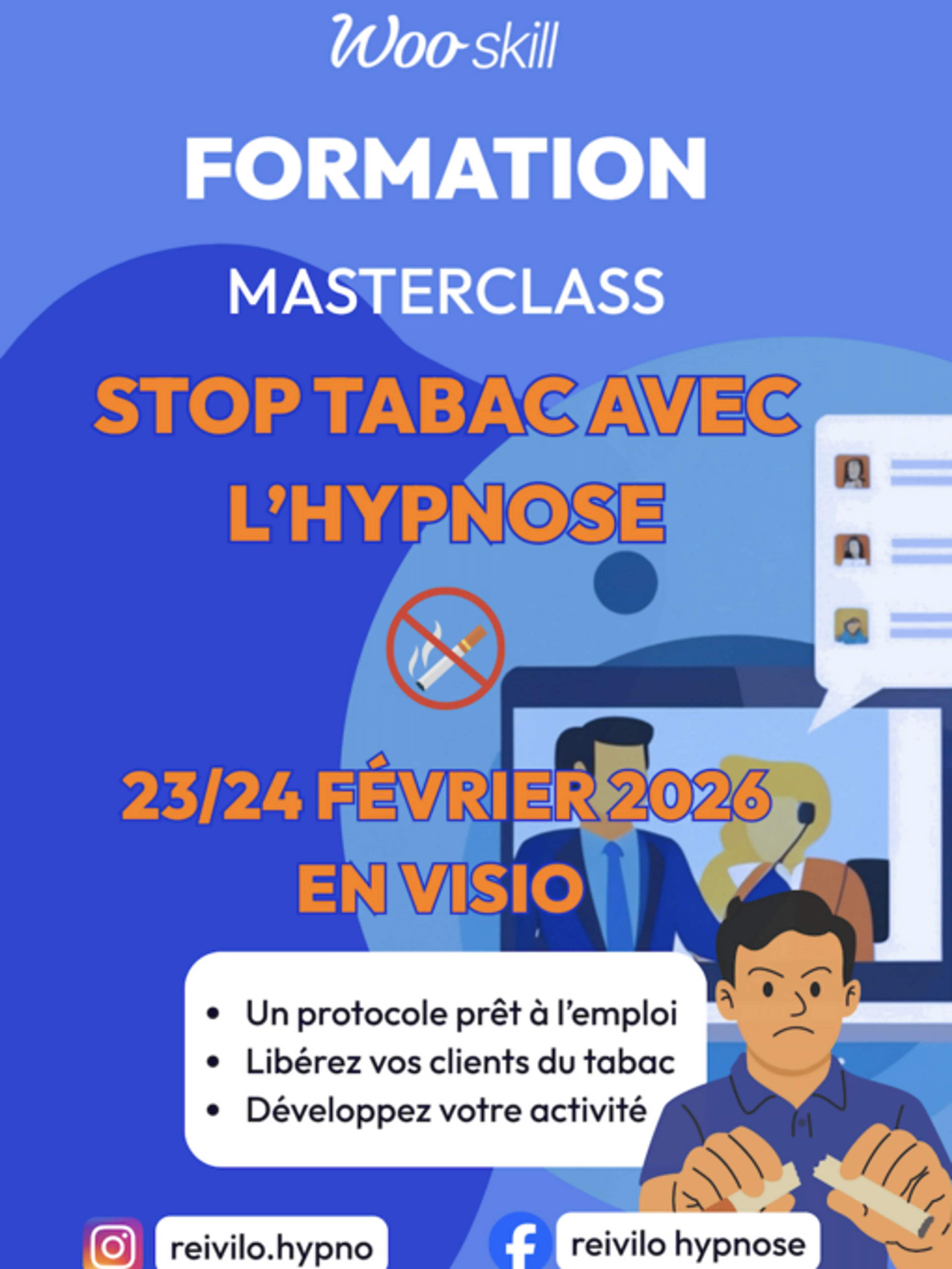 Image de présentation pour l'offre MASTERCLASS 4 séances – STOP TABAC AVEC L’HYPNOSE par reivilo hypnose