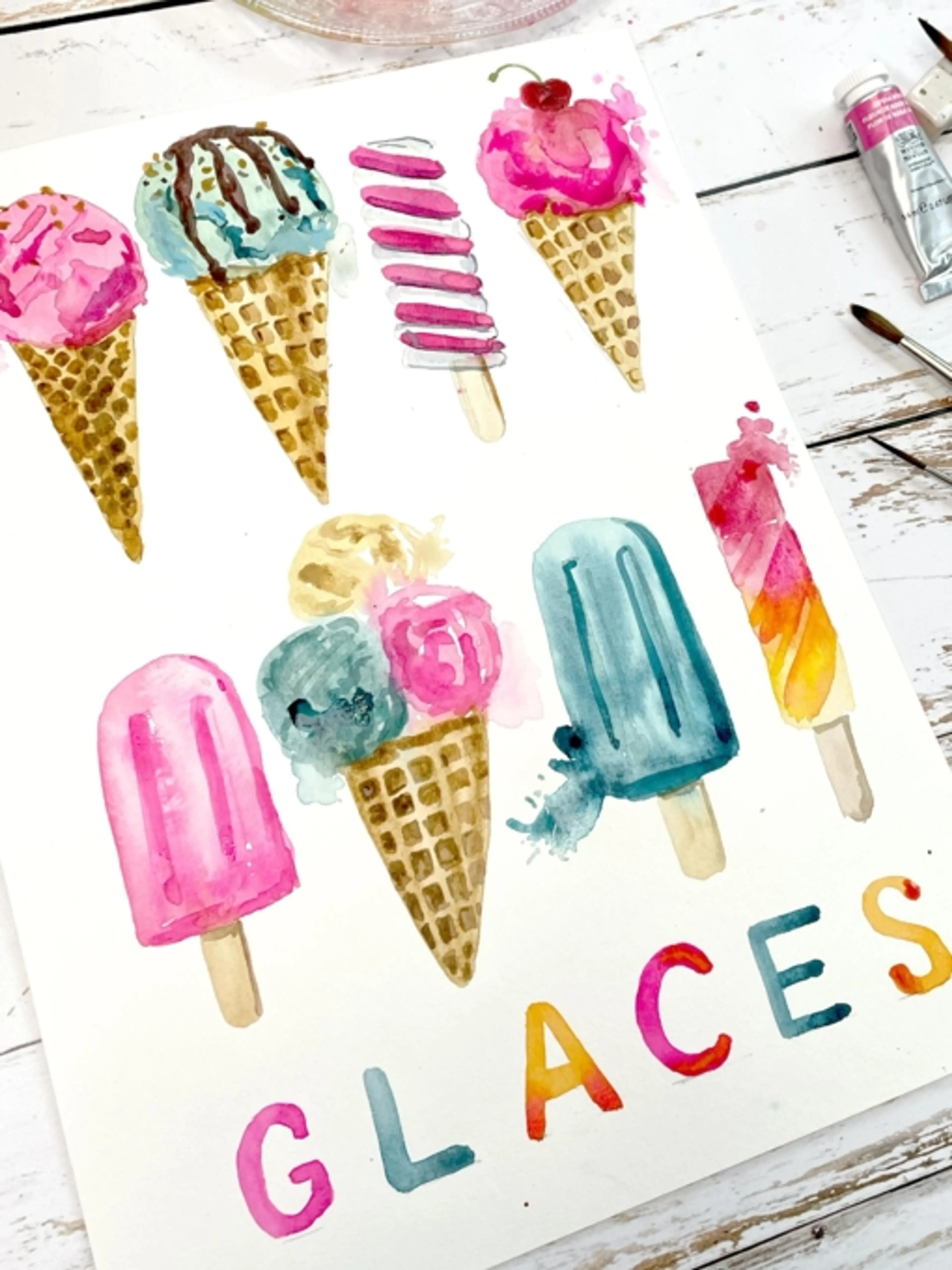 Image de présentation pour l'offre Atelier d'aquarelle, peignons ensemble une page de glaces d'été 🍦🌞 par Aude