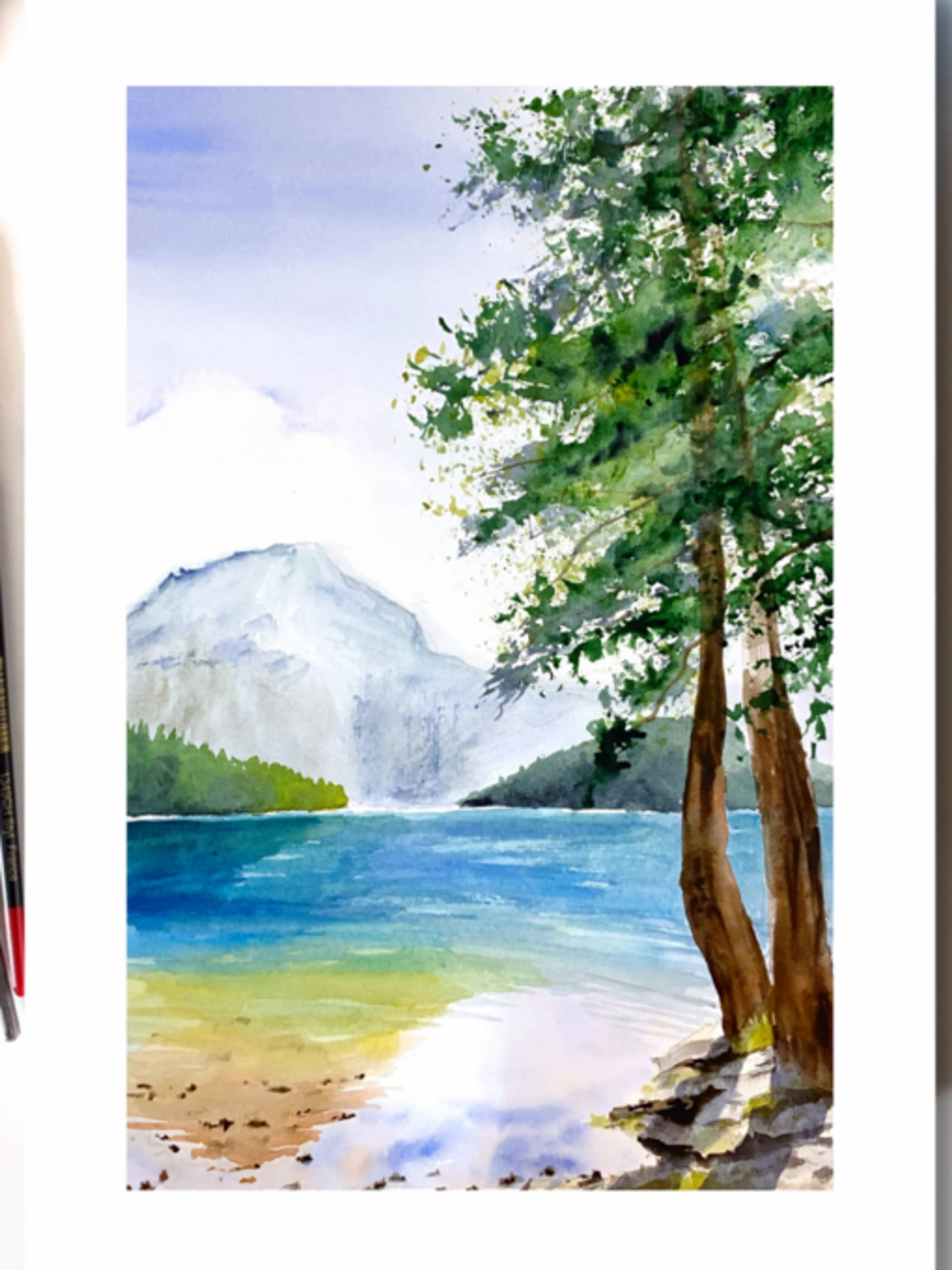 Image de présentation pour l'offre Apprends à peindre un lac avec des reflets à l’aquarelle par Diane