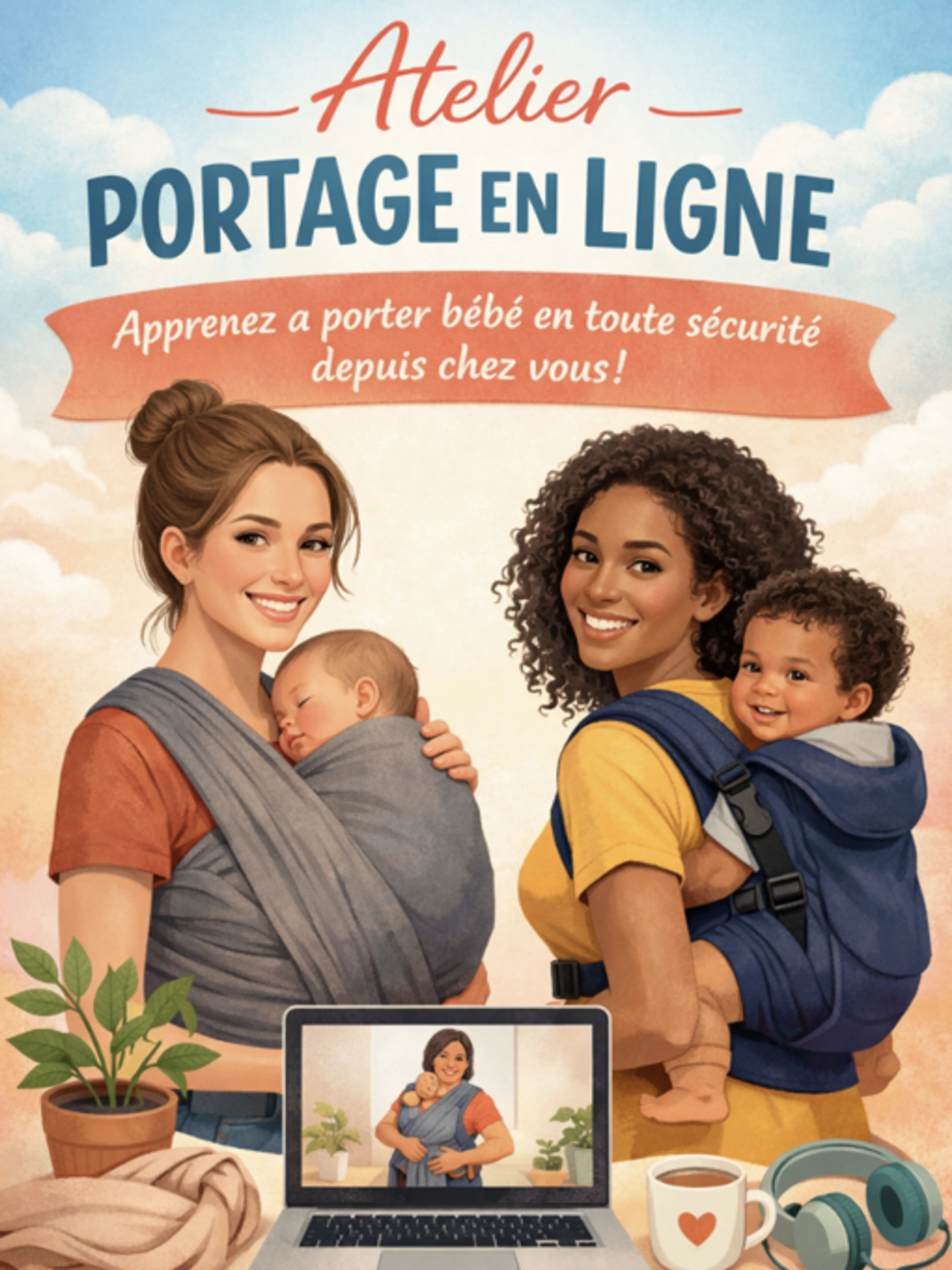 Image de présentation pour l'offre PORTAGE - de l'écharpe au porte-bébé, devenir une pro pour son bébé par La Yogi Kiné