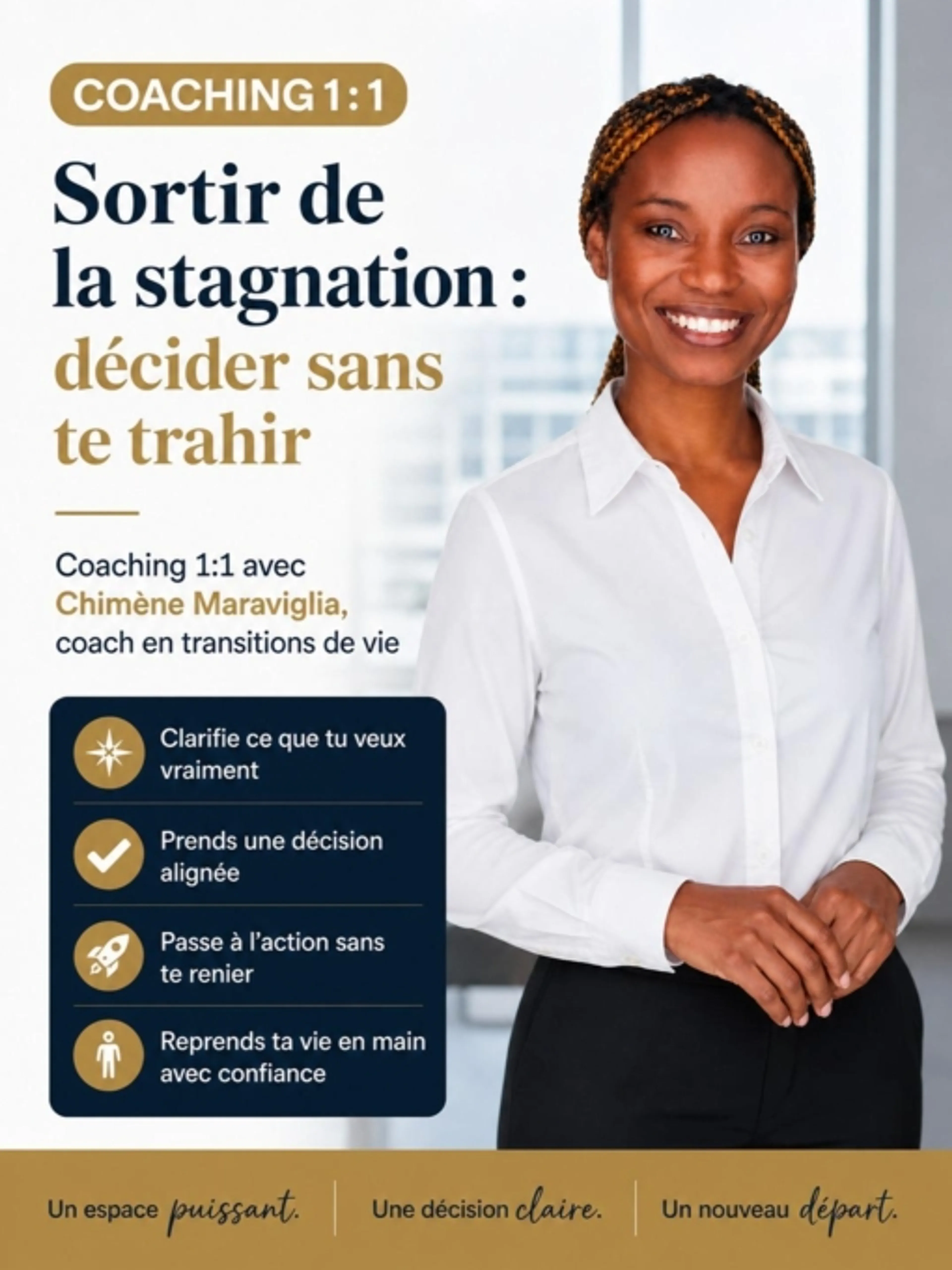 Sors de la stagnation et reprends ta place : décider sans te trahir | Coaching 1:1 avec Chimène Maraviglia, coach en transitions de vie & carrière